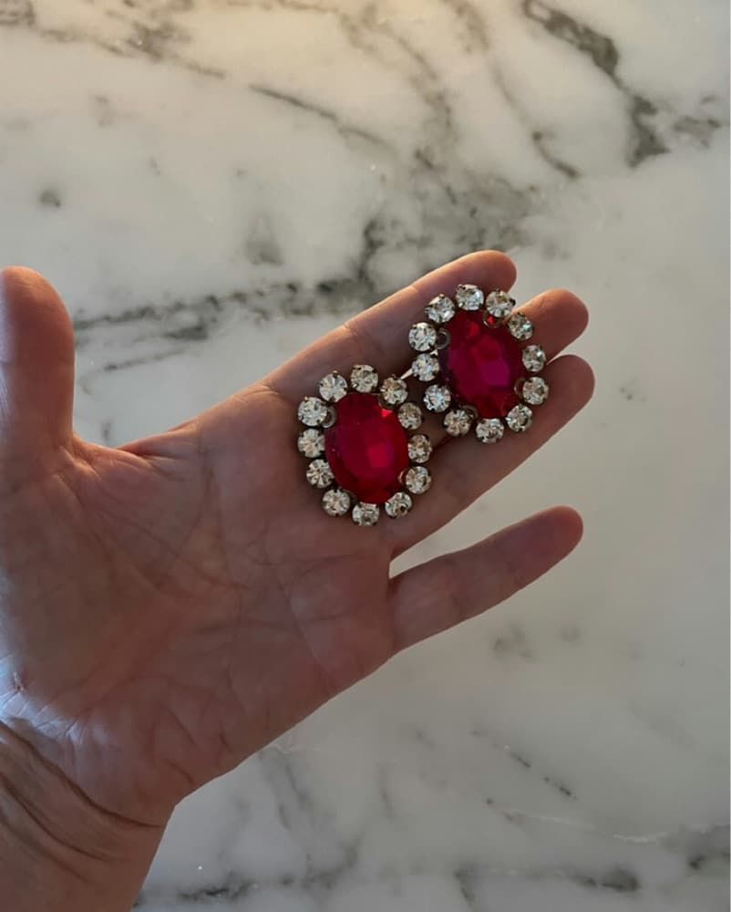 AREA NYC Pink Crystal Statement Earrings - Image 3