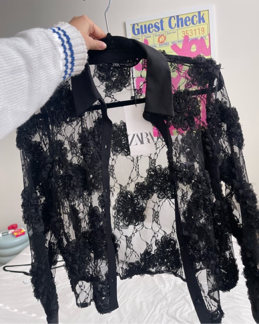 Zara Black Sheer Flower Top - Image 6