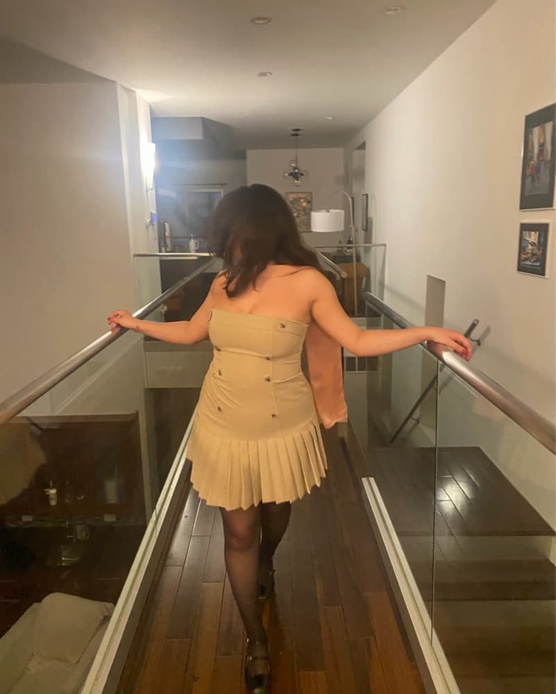 Pleated Beige Skirt Dress - Image 3