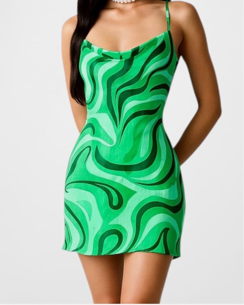 Zara Green Retro Mini Dress - Image 1