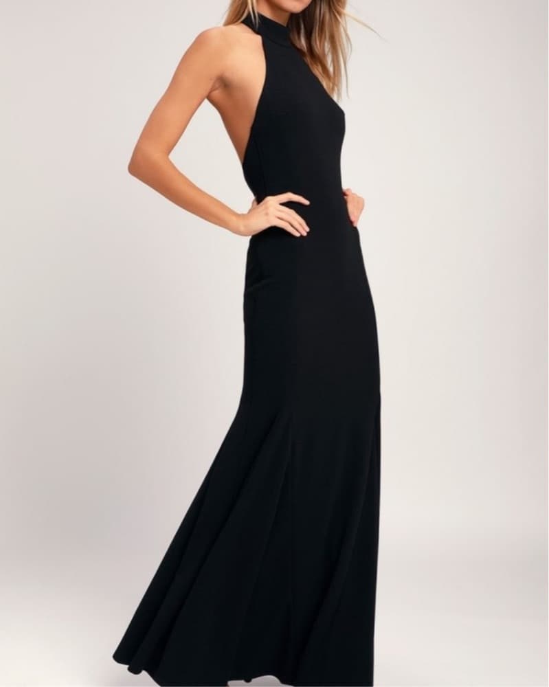 Elegant Black Floor Length Gown W/ Slit - Image 1