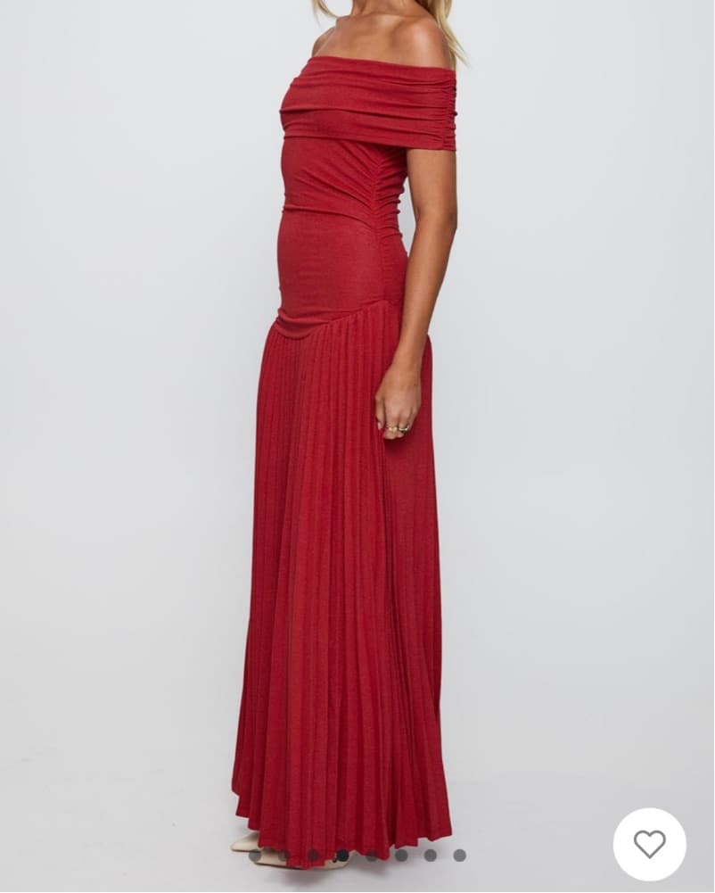 Red Off The Shoulder Drop Waist Dress - Image 4