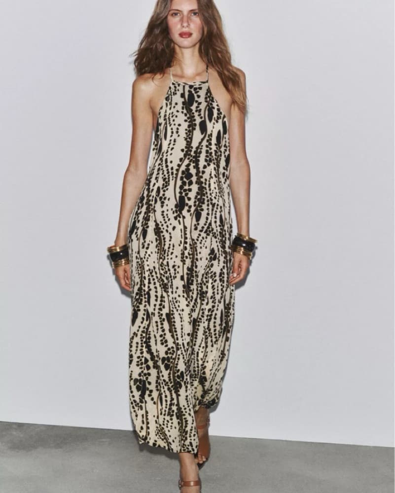 Zara Printed Backless Halter Maxi  - Image 4