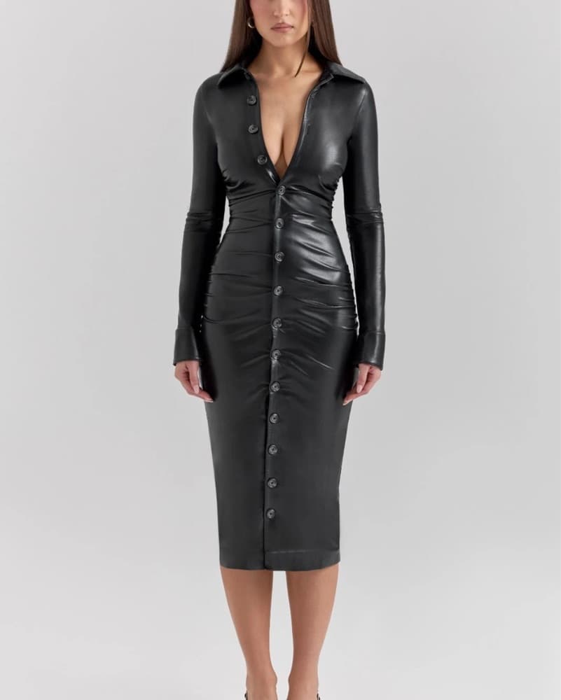 House Of Cb Chic Leather Midi Dress - Image 1