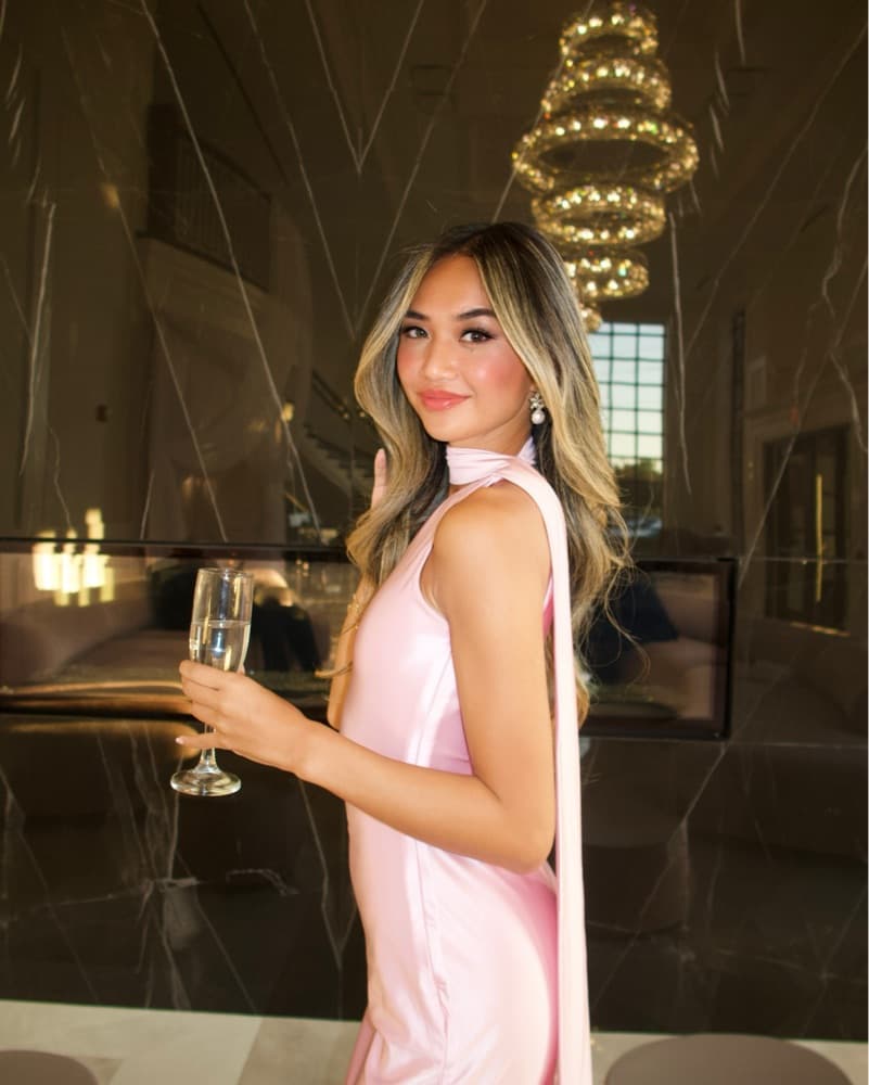 Soft Pink Satin Asymmetric Scarf Dress - Image 3