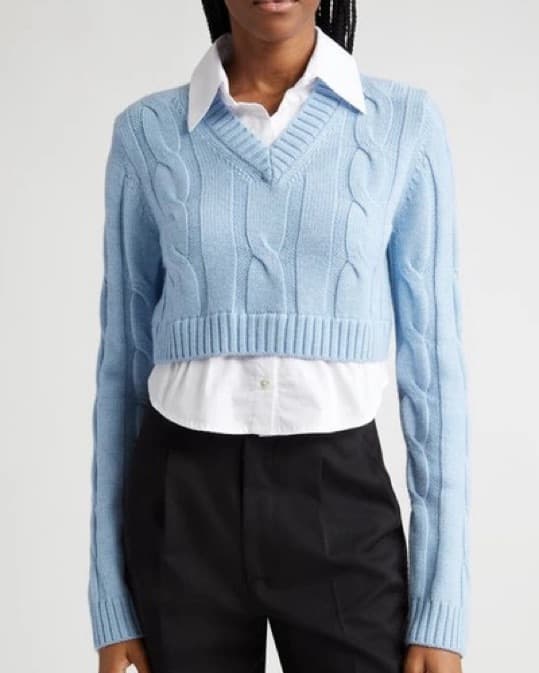 Staud Baby Blue Cashmere Collared Top  - Image 1
