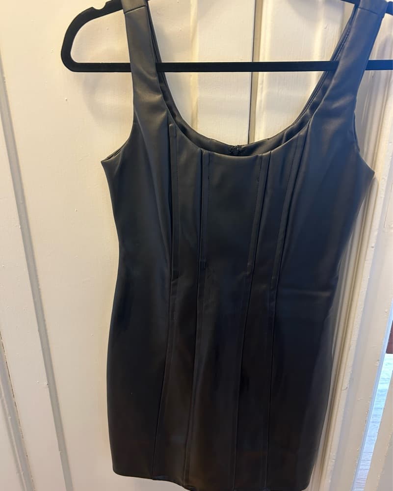 Sleek Faux Leather Mini Dress - Image 4