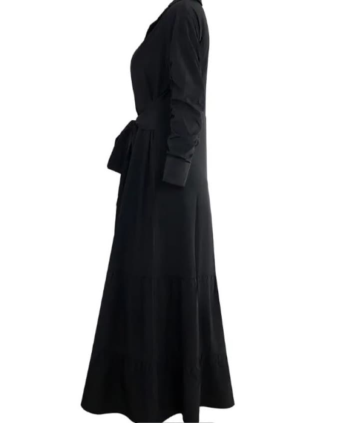 Belted Dress, Elegant Ruched Sleeve Ruff - Image 2