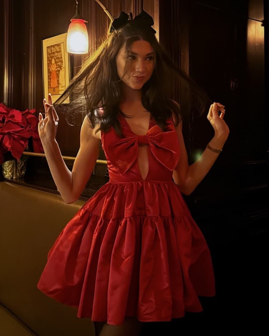 Red Sau Lee Bow Dress - Image 1