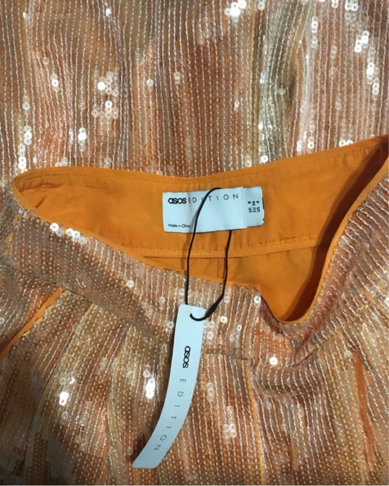Asos Edition Orange Sequin Crop Top Set - Image 2