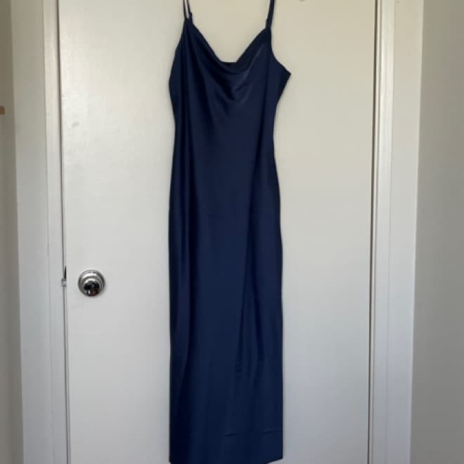 Blue Cowl Neck Midi Dress - Image 1