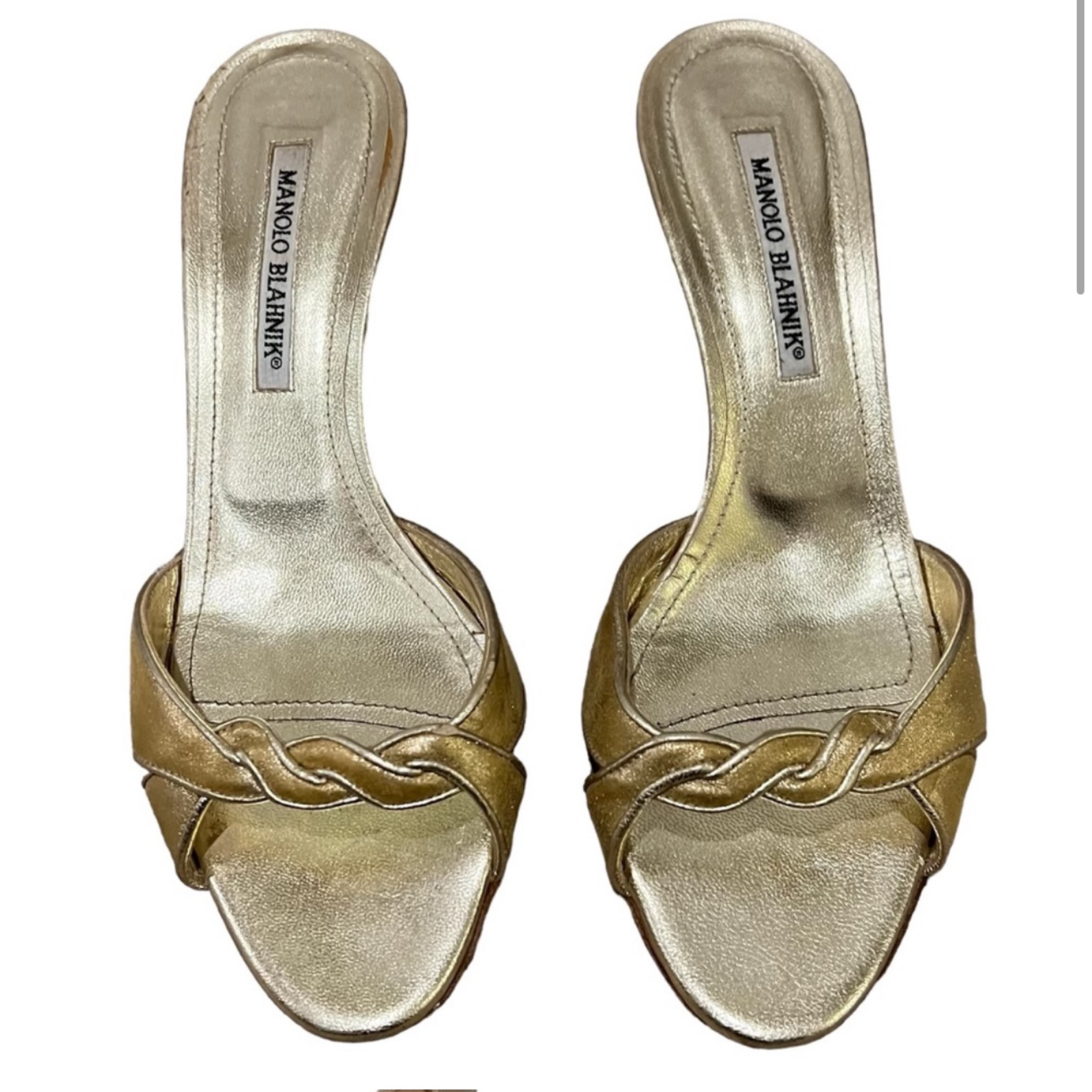 Gold Manolo Blahnik Sandals - Image 1