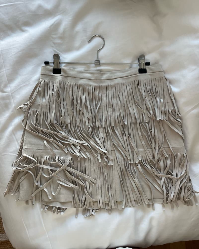 Suede Fringe Mini Skirt - Image 1