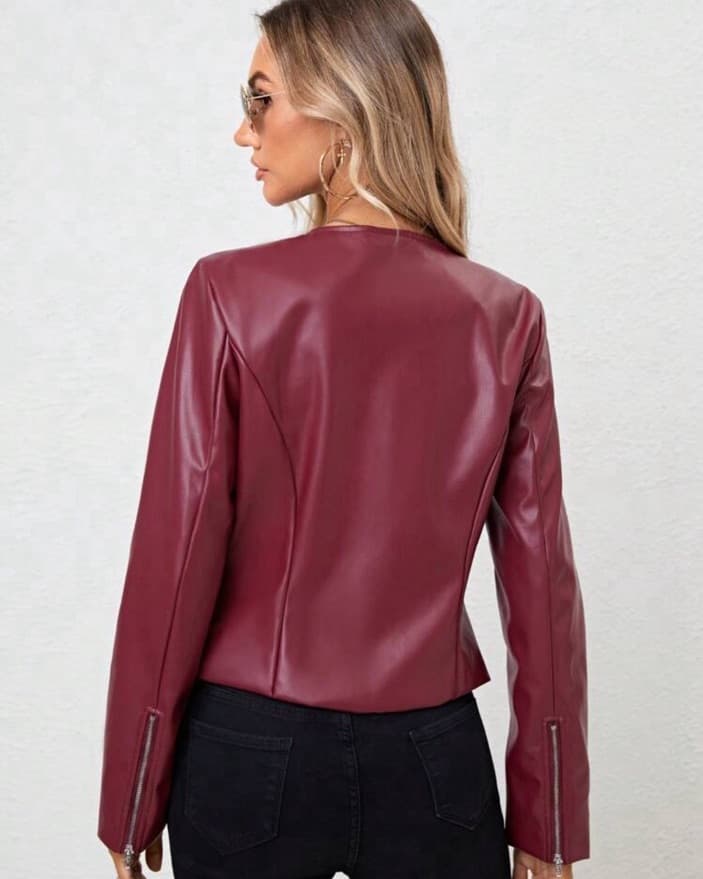 Dark Red Leather Jacket  - Image 2
