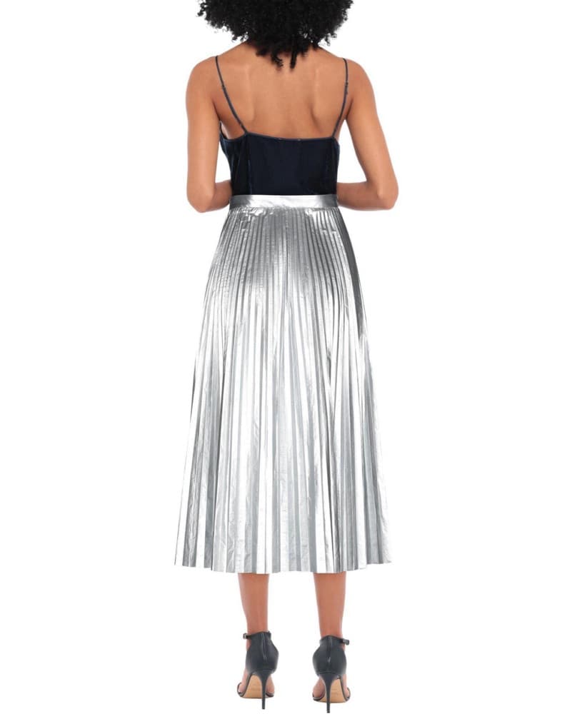 TIBI Pleated lamé midi Silver Metalskirt - Image 3