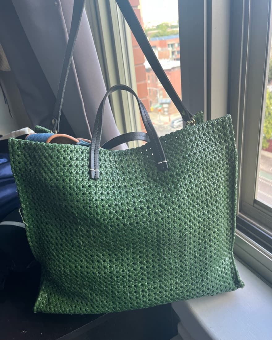Clare V. Simple Tote in Evergreen Rattan - Image 6