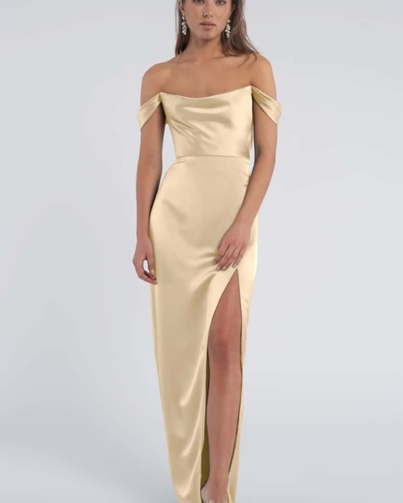 Jenny Yoo Sawyer Gown, Satin/Latte - Image 1
