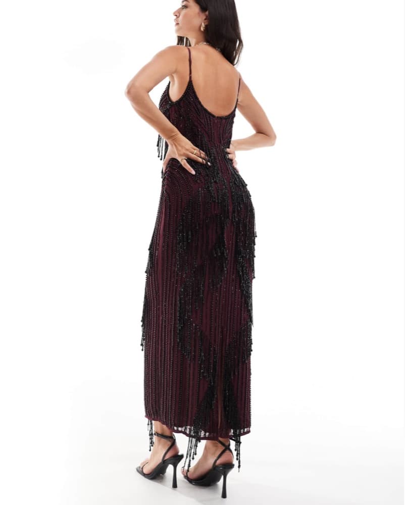 ASOS Design Beaded Dress Burgundy  - Image 3