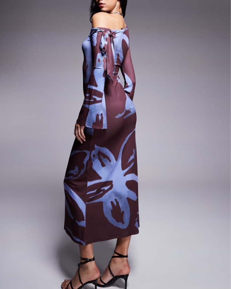 Burgundy And Blue Midi Dress - Image 2