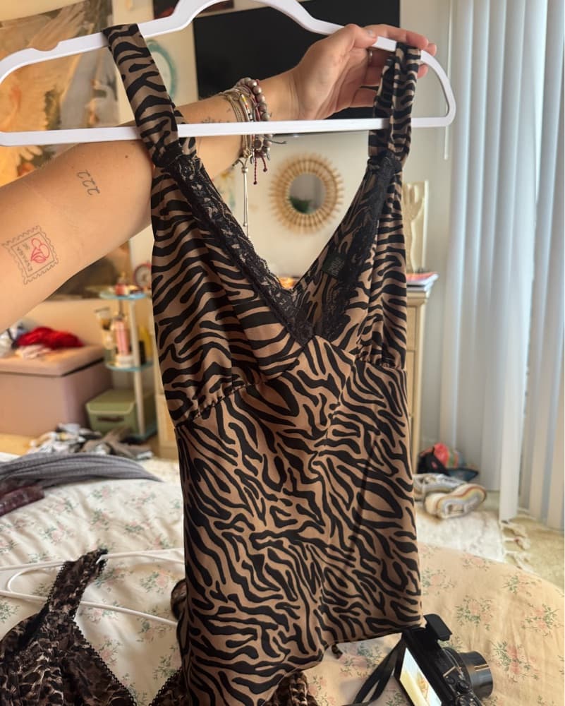 Tie Back Lace Trim Zebra blouse  - Image 1