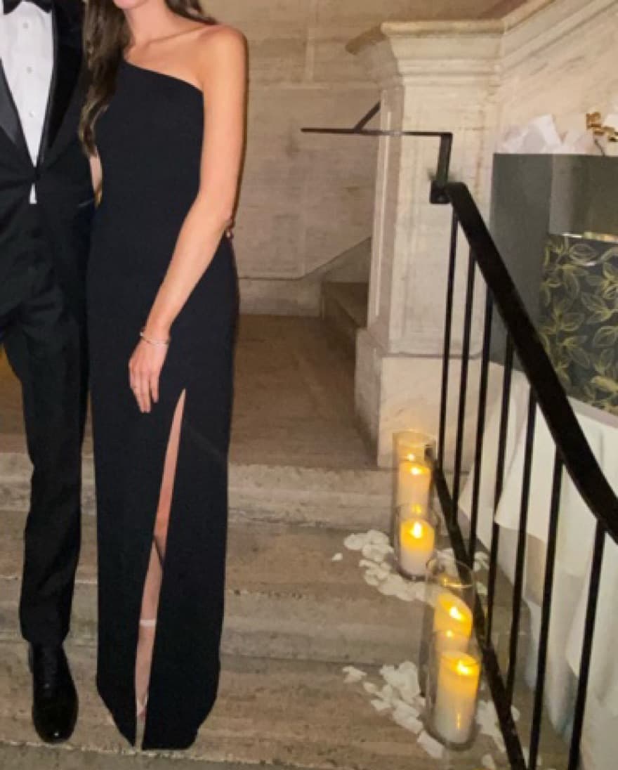 Black One Shoulder Slit Dress  - Image 1
