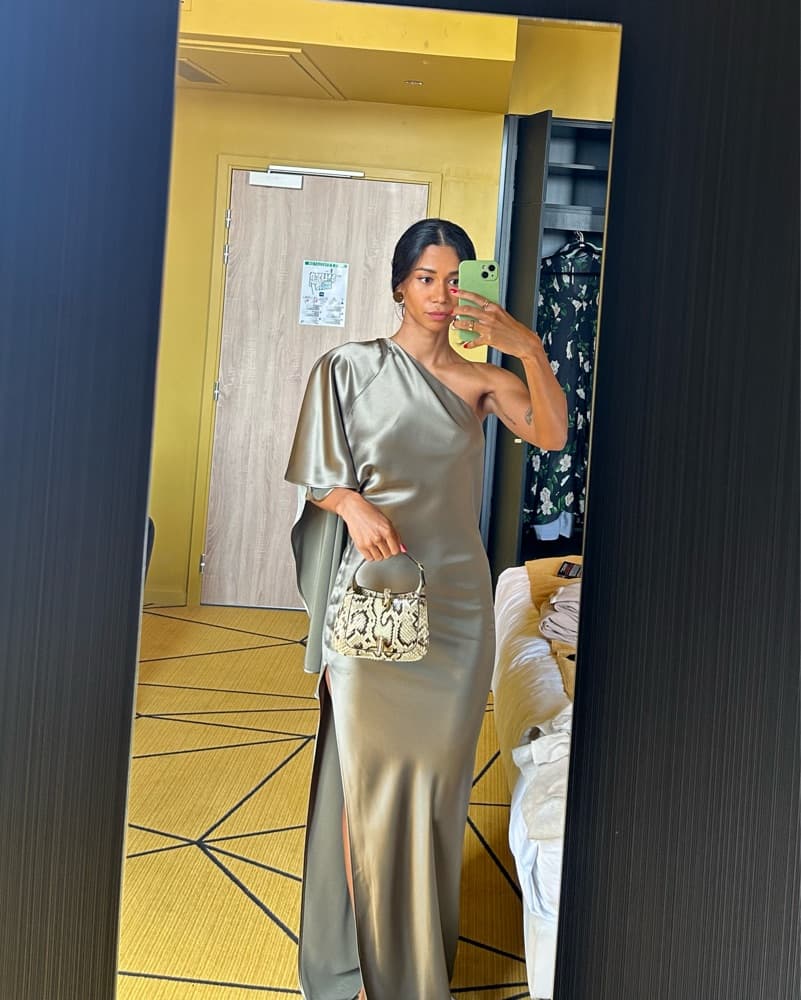 Off The Shoulder Gown In moss - Image 2