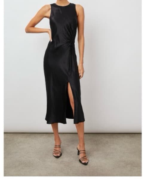 Rails Black Silk Maxi Dress W/ Slit - Image 1