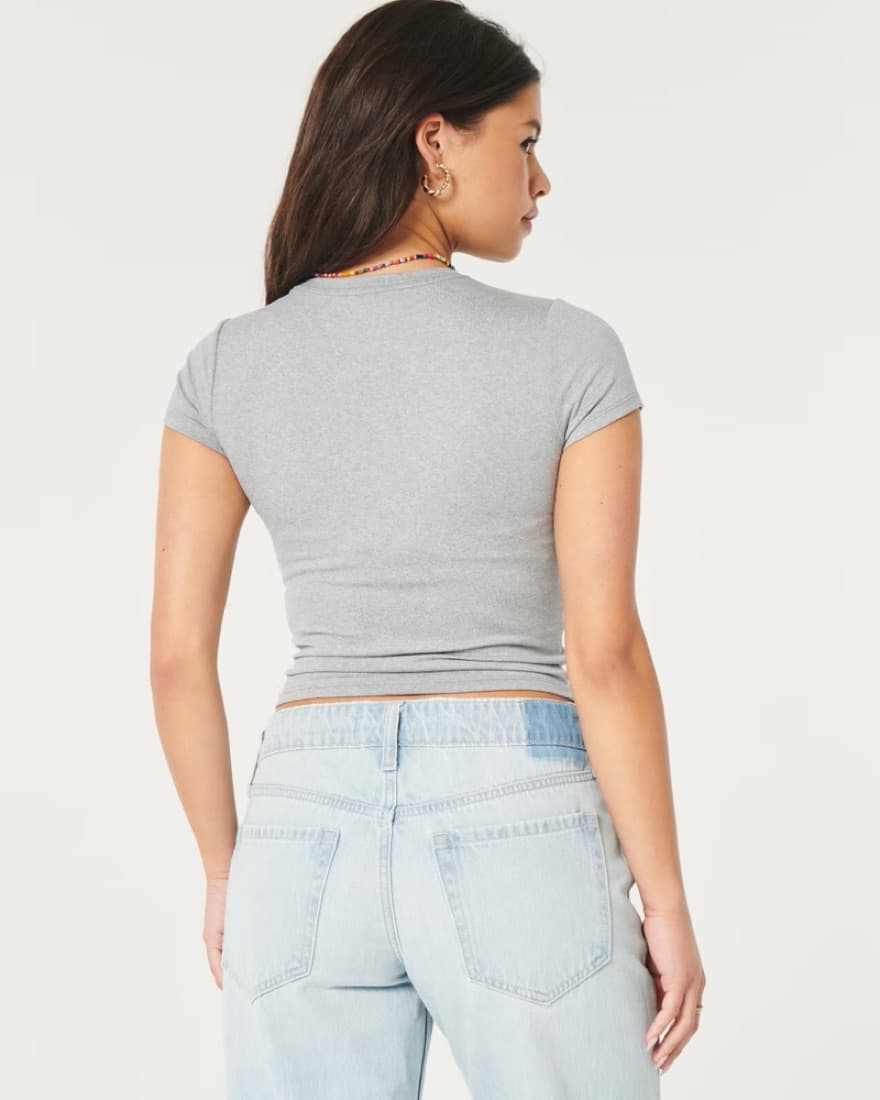 Hollister Heather Grey Baby Tee XS Short - Image 2