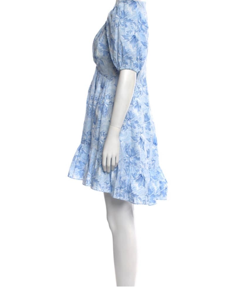 Ethereal Blue Floral Puff Sleeve Dress - Image 3