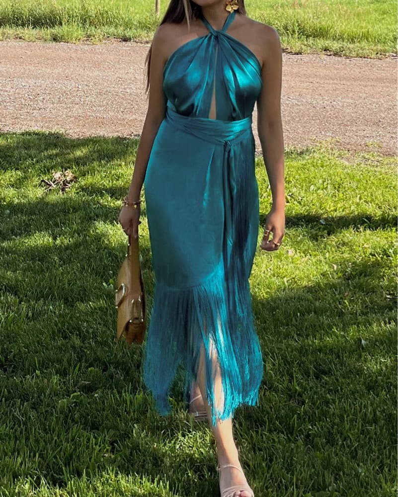 AZULU SUNSET FRINGE BLUE DRESS - Image 5