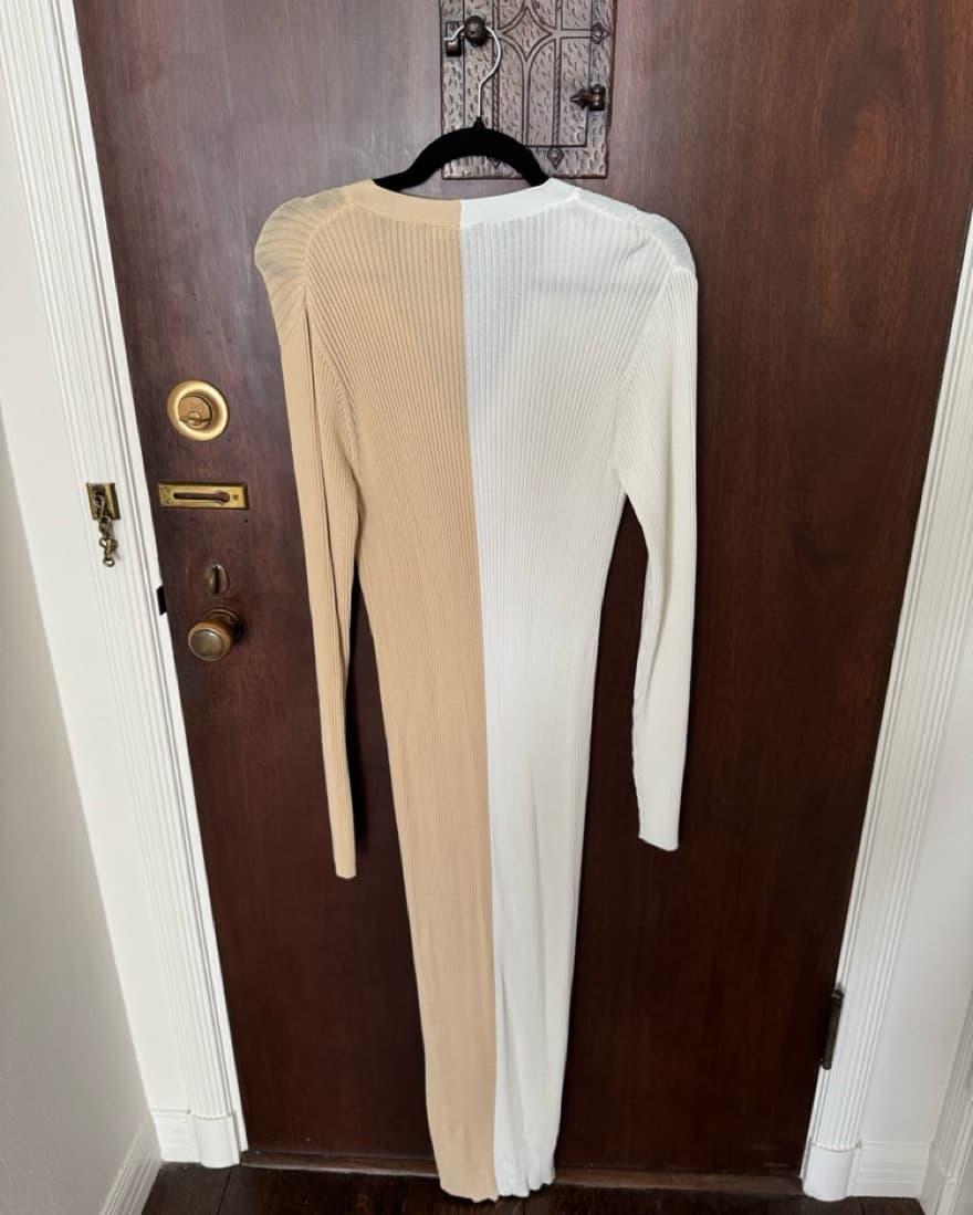 Staud White/Beige Ribbed Knit Dress - Image 3