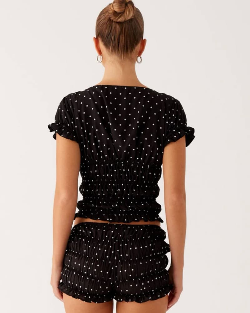 Polka Dot Ruched Crop Top and Shorts Set - Image 2