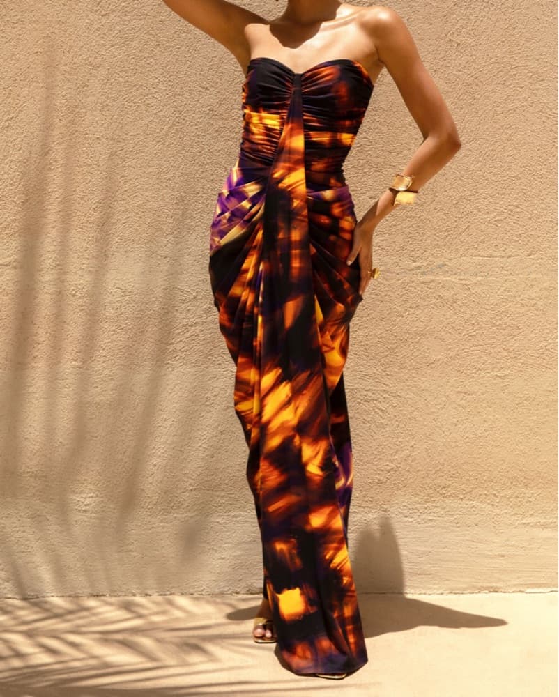 Nyra Smoke Print Sweetheart Maxi Dress - Image 3