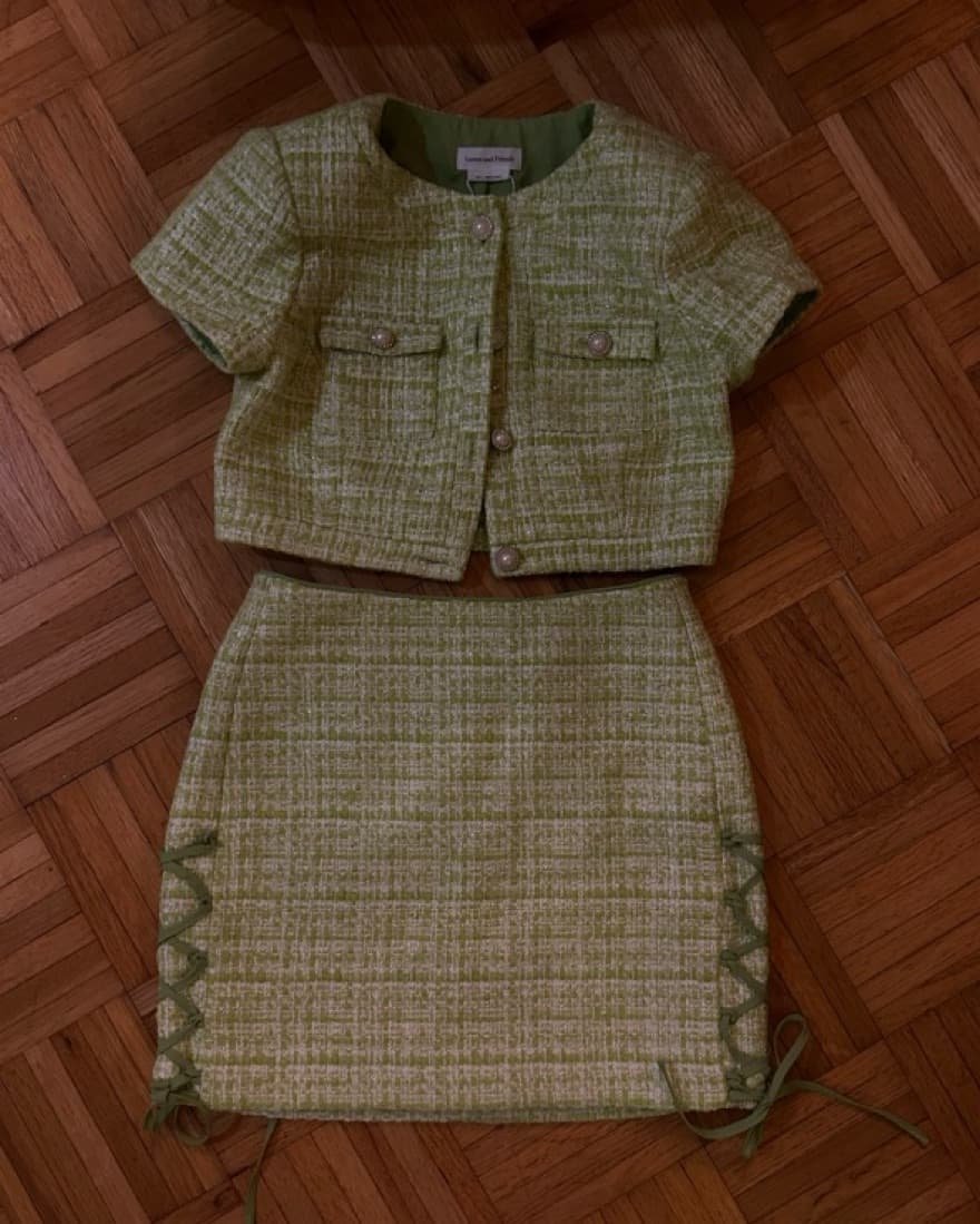 Revolve Avignon Top in Lime Green Tweed - Image 4