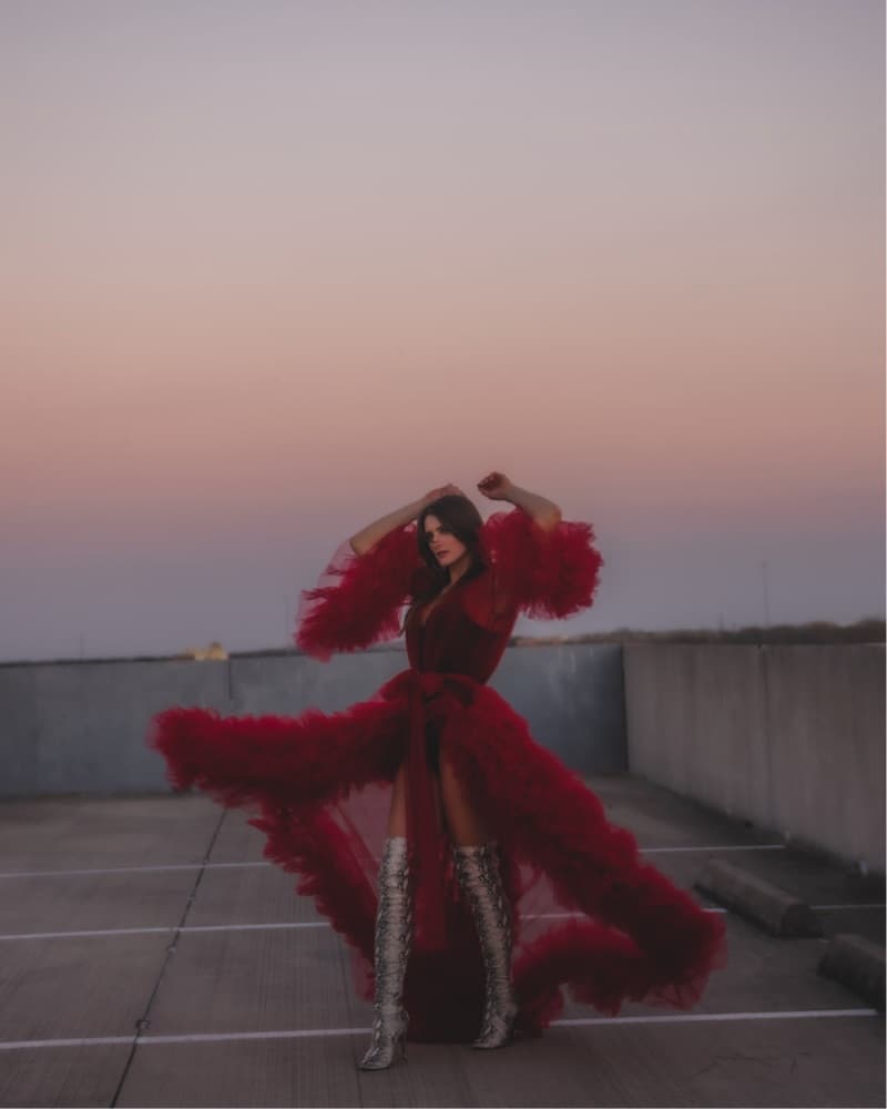 Red Tulle Ruffle Robe Dress - Image 1
