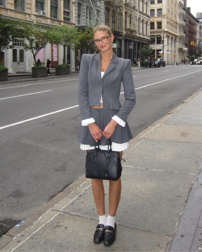 Chic Grey Pleated Skirt Suit - Image 1
