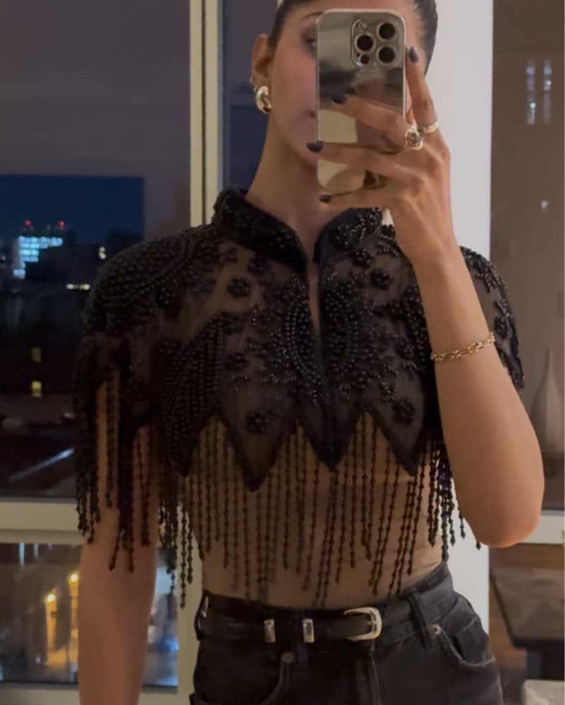 Beaded Tassel Fringe Cape Top - Image 1