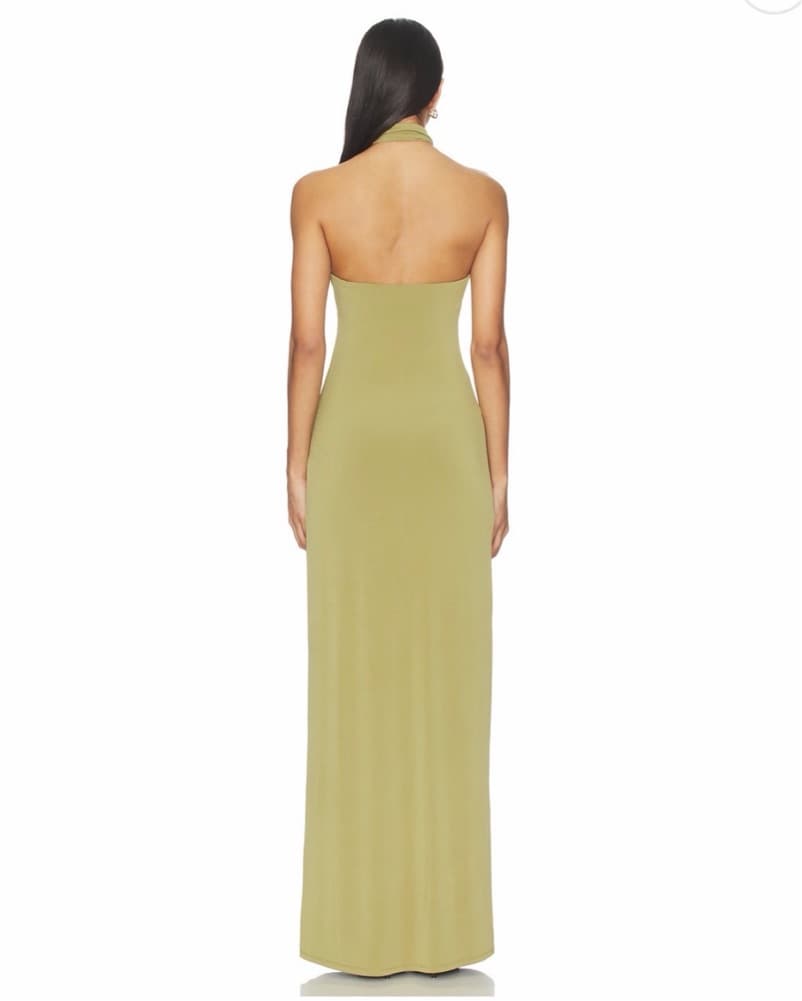 Olive green maxi dress open back - Image 2