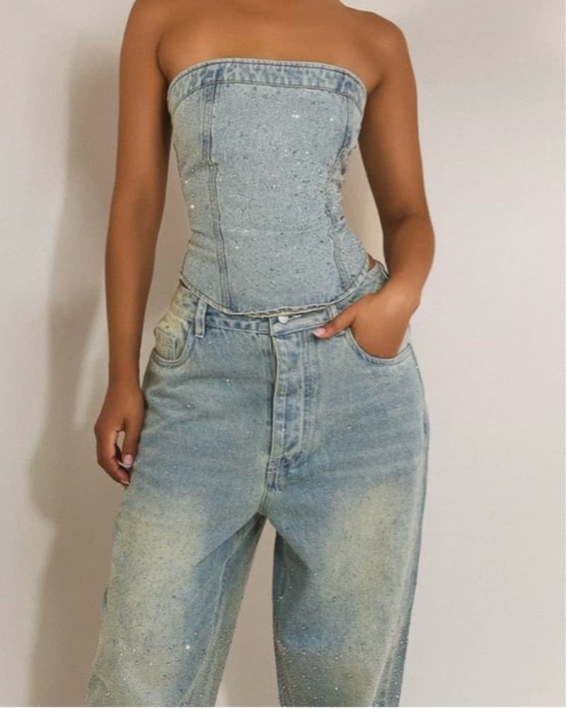 Rhinestone Denim Corset (S) - Image 4
