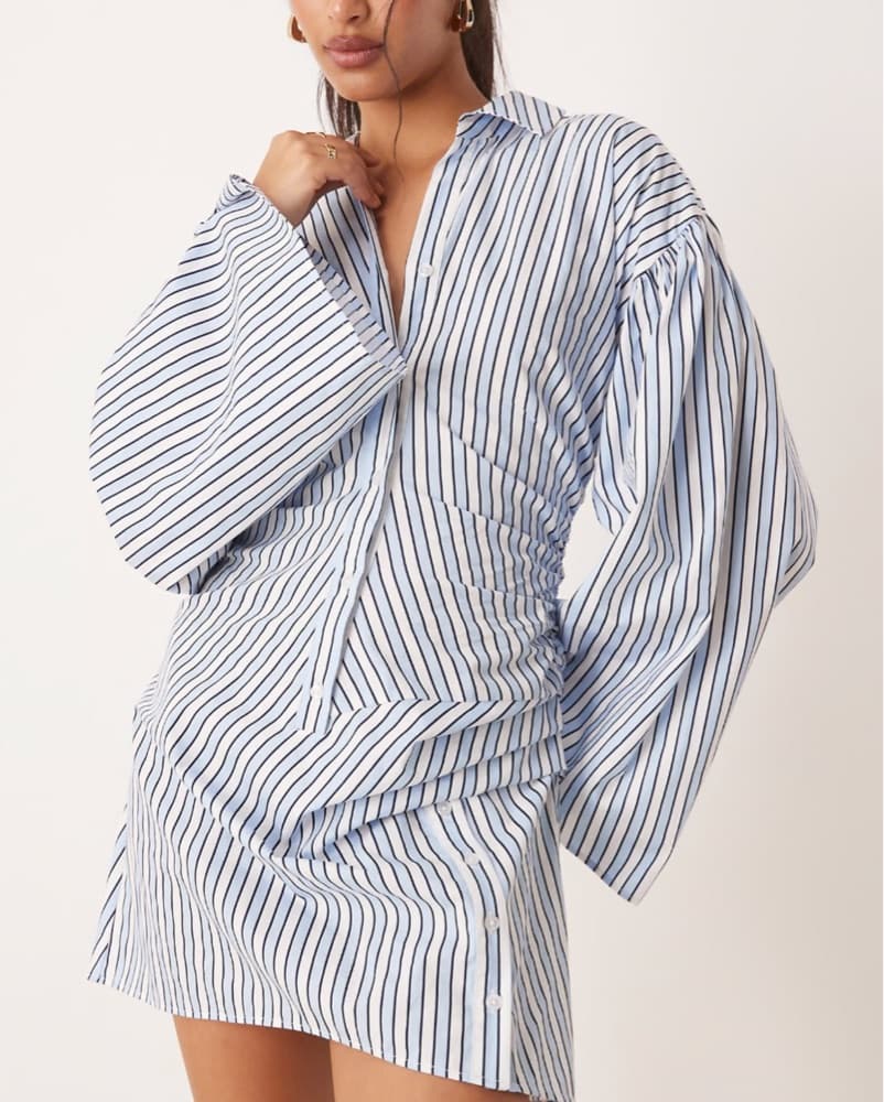 Striped Shirtdress with Dramatic Sleeves - Image 1