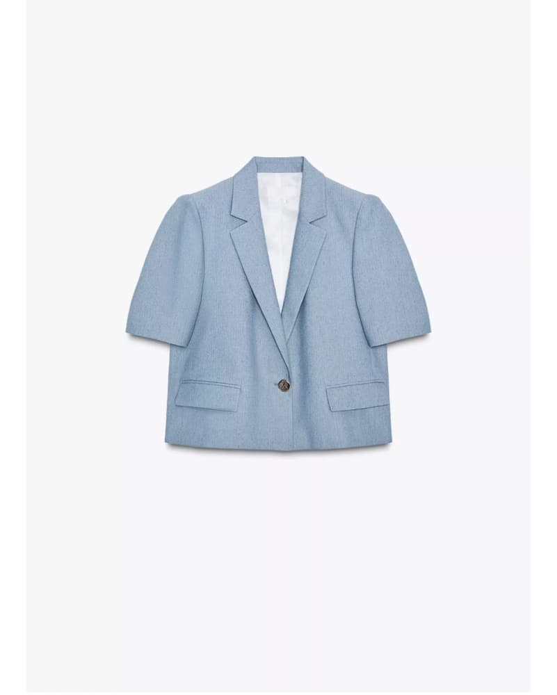 Cropped Blue Short Sleeve Blazer - Image 4