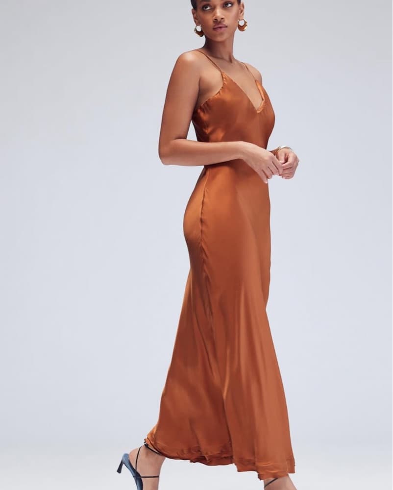 Silk Caramel Brown Slip Maxi Dress - Image 2