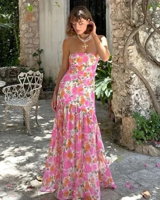 Vibrant Floral Strapless Maxi Dress - Image 3