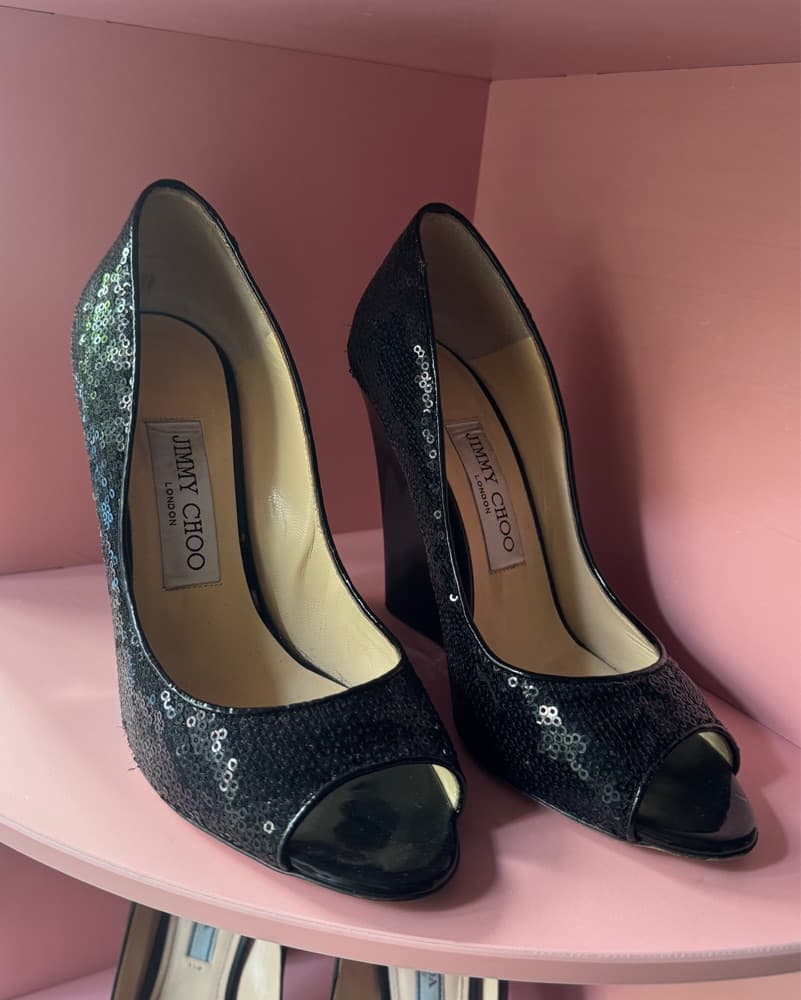 Jommy Choo Black Sequin Wedges  - Image 3