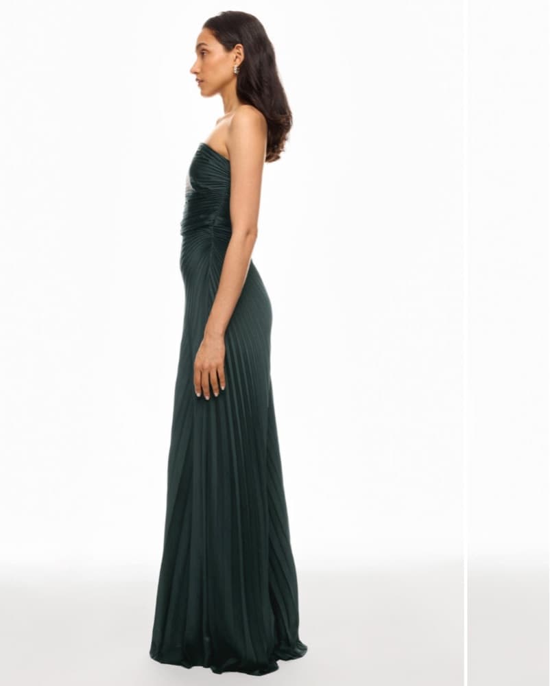 Green Pleated Strapless Dress Size 0P - Image 5