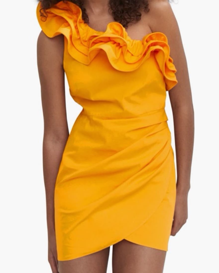 MANGO One-Shoulder Ruffle Mini Dress - Image 1