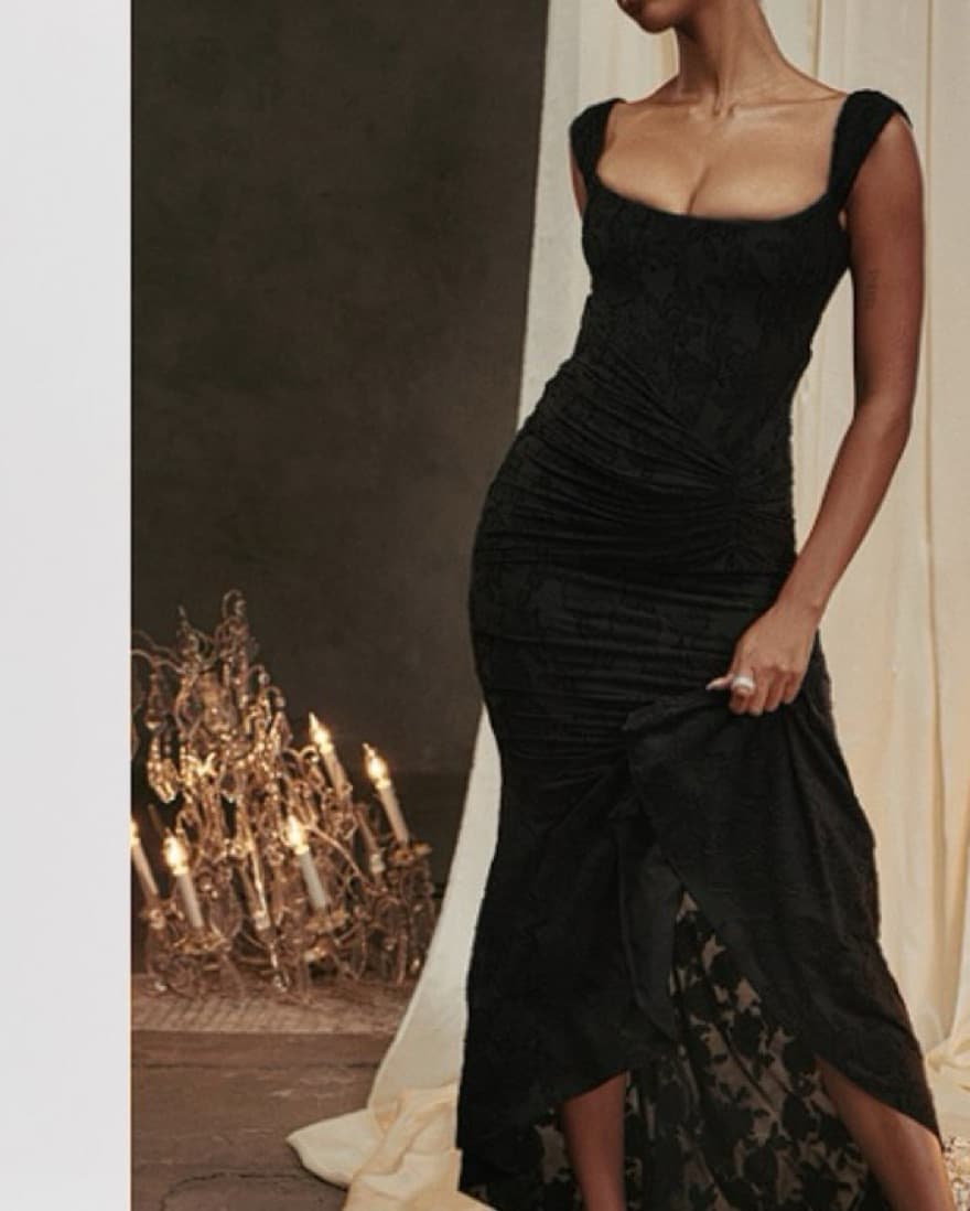 Captivating Ruched Black Corset  Gown - Image 1