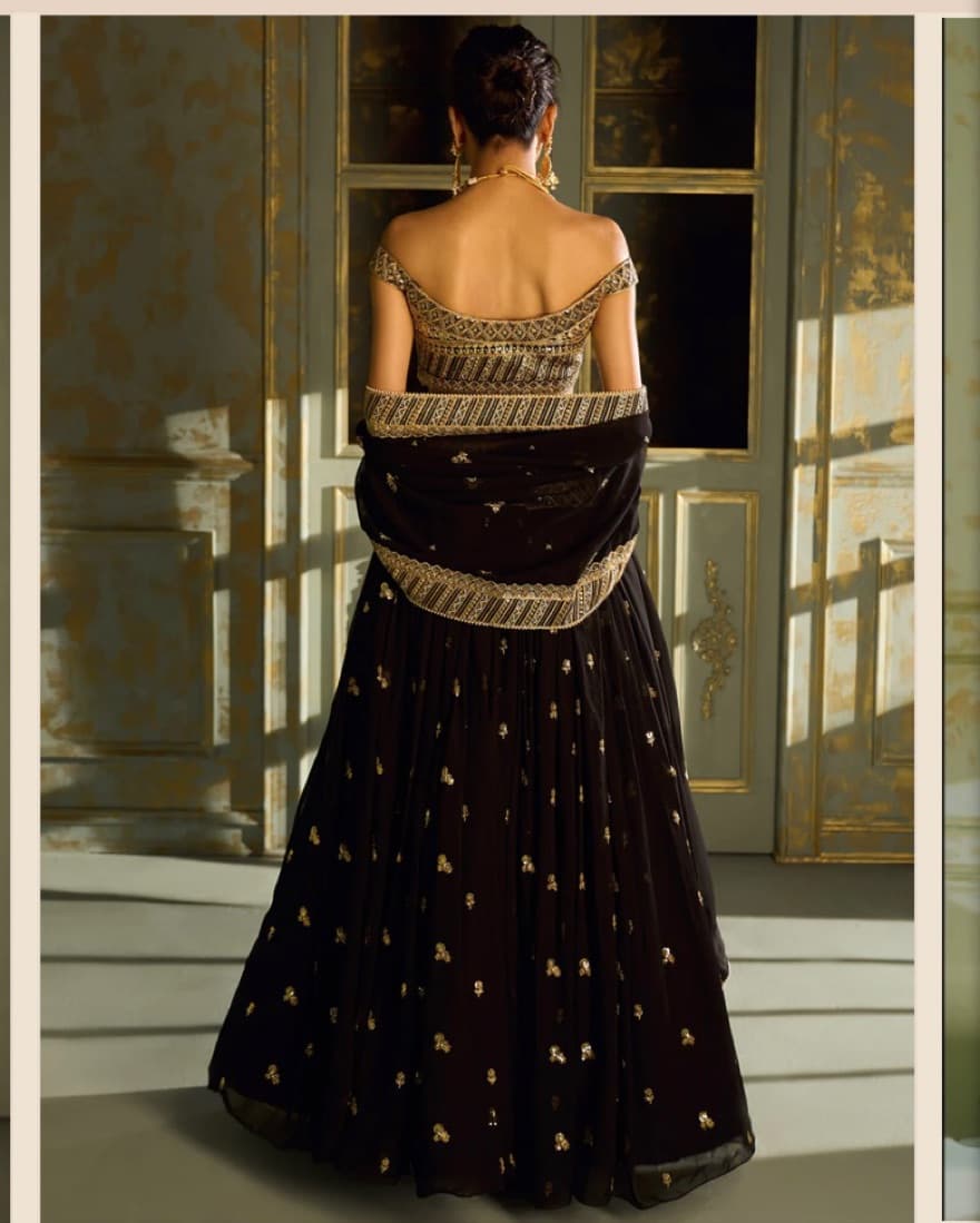 Indian Gold Embroidered Black Lehenga  - Image 4