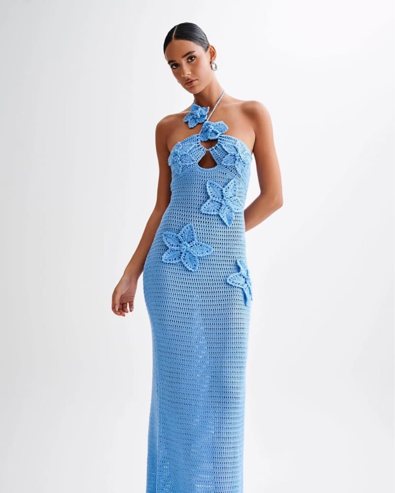 MESHKI Crochet Maxi Dress - Blue - Image 1