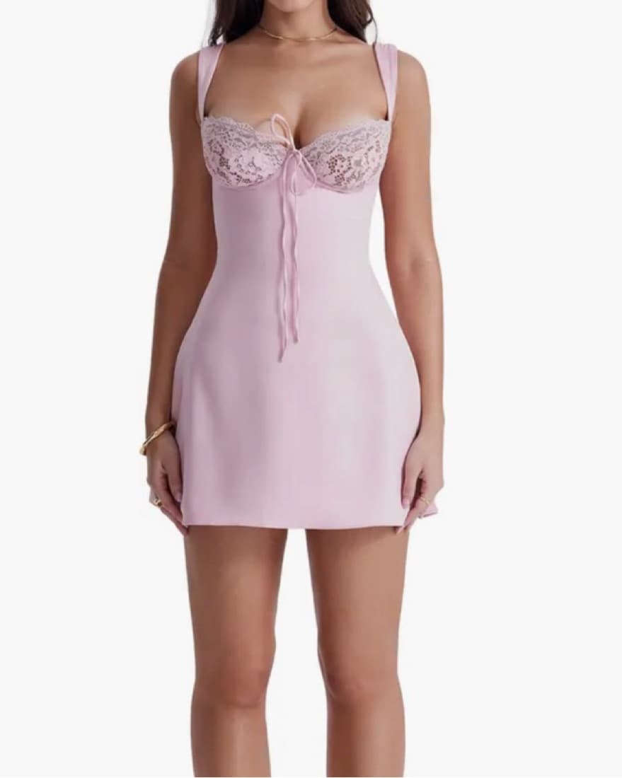 House of CBLace-Trimmed Blush Mini Dress - Image 1